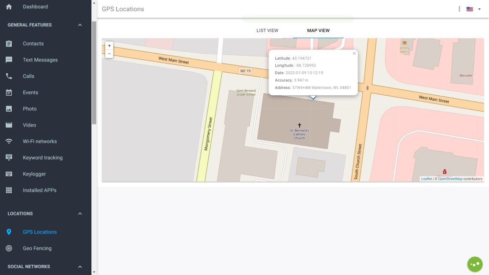 mSpy GPS location tracking feature